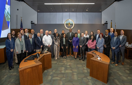 A photo of County Executive Calvin Ball at the signing of his Executive Order 2025-03, establishing the County's ECON Task Force.
