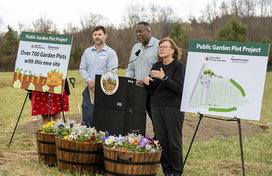 County Executive speaks about new community garden plots at Old Montgomery Road