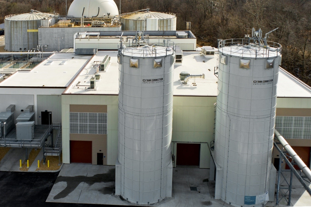 Exterior of Dryer Building including storage silos