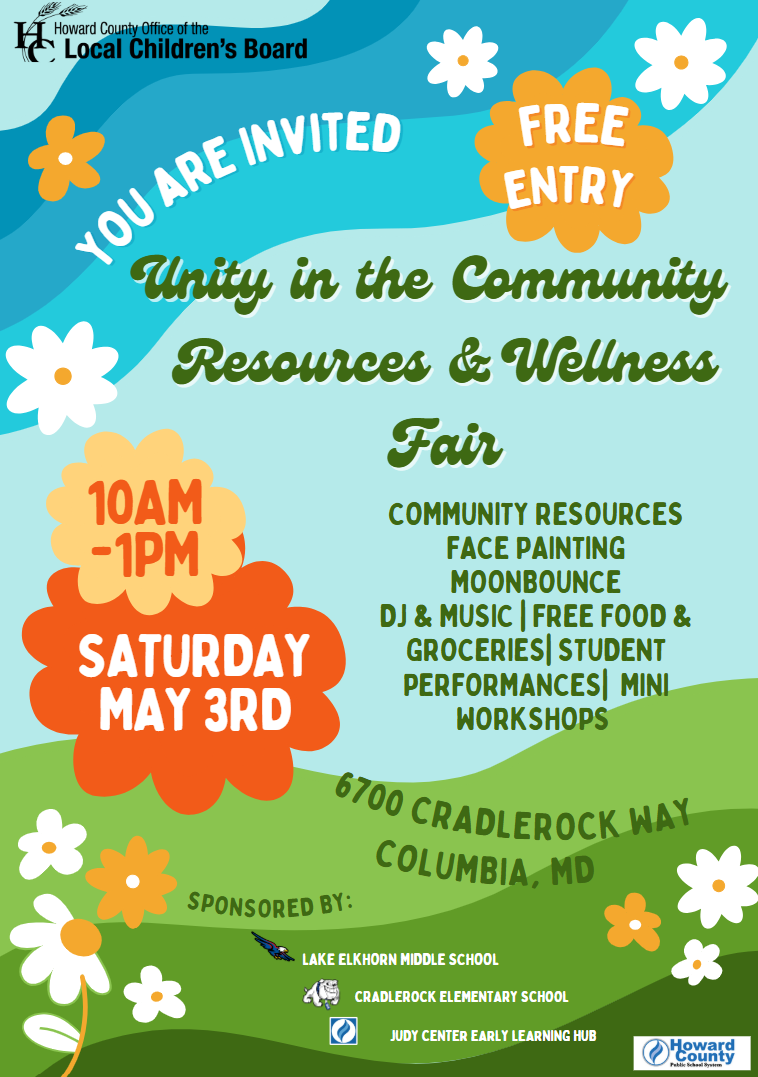 Flier for the Unity in the Community Fair on May 3 at Cradlerock Elementary School