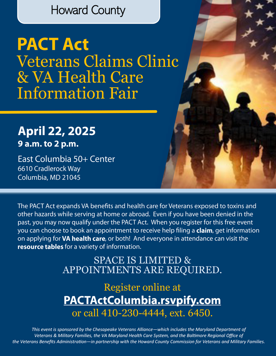 PACT Act Veterans Claims Clinic & VA Health Care Information Fair flier