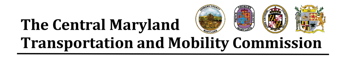 The Central Transportation & Mobility Commission logo with the seals of Howard County, Anne Arundel County, Prince George's County and the City of Laurel.