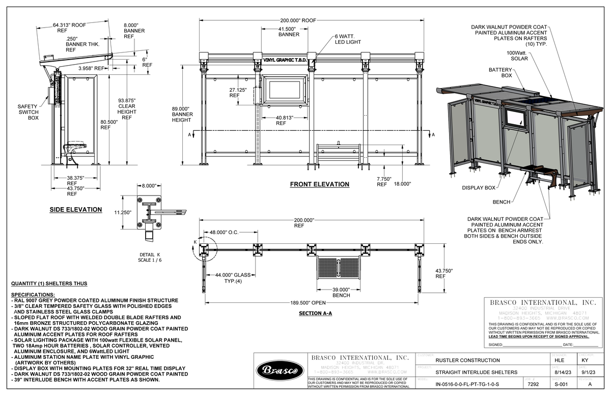 Page 1 of Schematic of Bus Shelter Design for Flash BRT Service Showing Multiple Angles