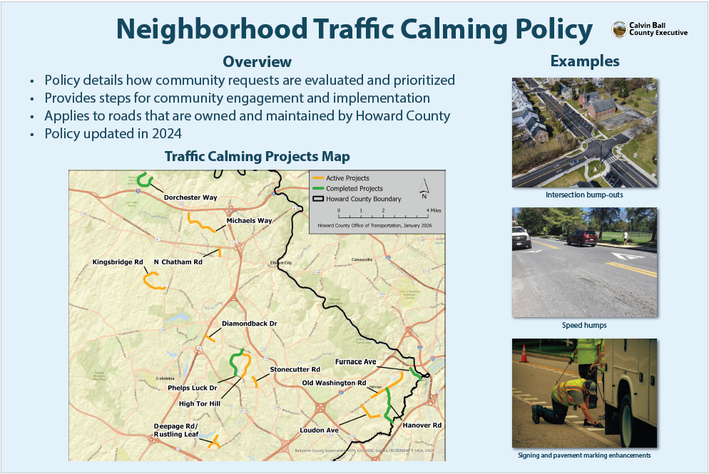 2026 Open House Board Showing the County's Current Traffic Calming Program