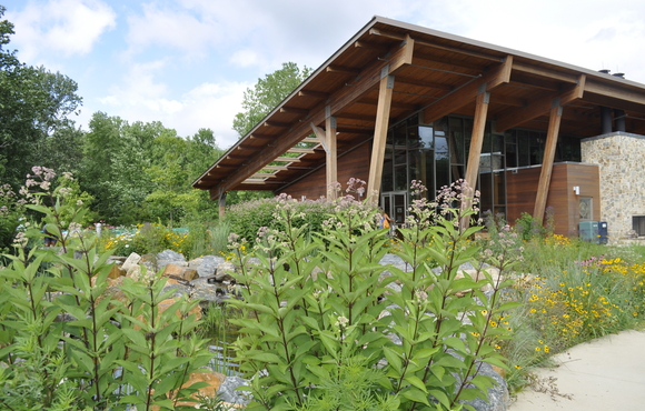 Robinson Nature Center in spring with blooming flowers