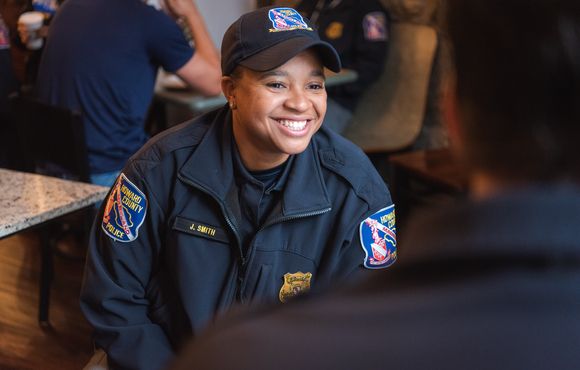 PFC  Smith talks with a citizen