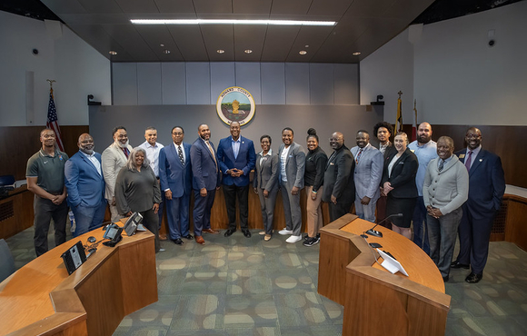 A photo of County Executive Calvin Ball with members of new Youth Engagement Strategy Council.