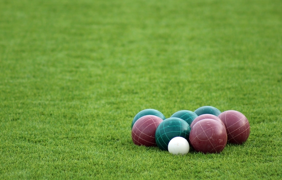 bocce ball field and balls