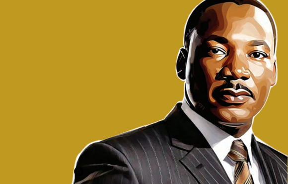 An illustrated image of Martin Luther King, Jr. on a gold background