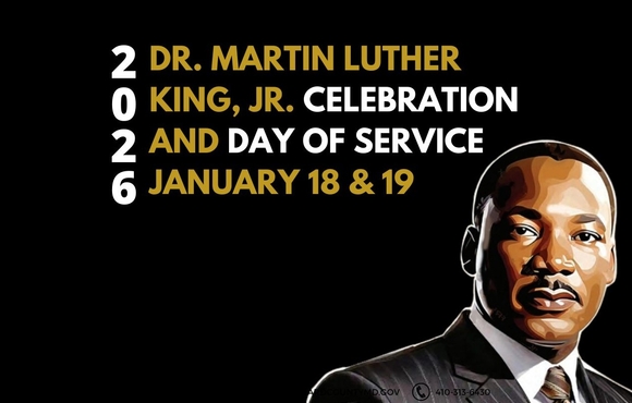A graphic with an image of Martin Luther King, Jr. against a black background and text overlay that reads Dr. Martin Luther King, Jr. Celebration and Day of Service January 18 & 19 2026.