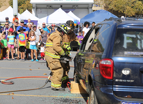 First responders practice a car crash rescue.