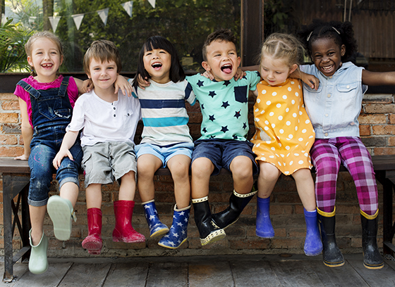 Children sitting on a bench