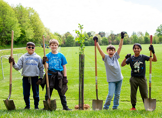 Students planting trees
