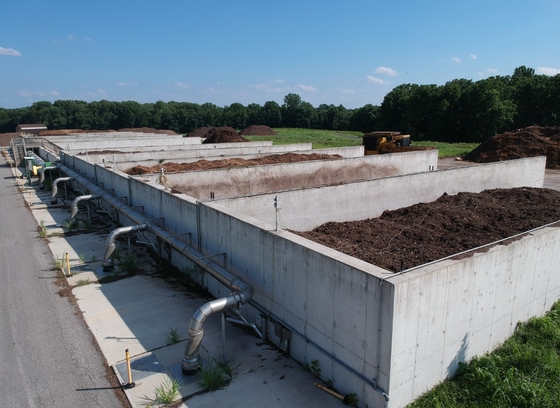 composting facility bunkers with compost