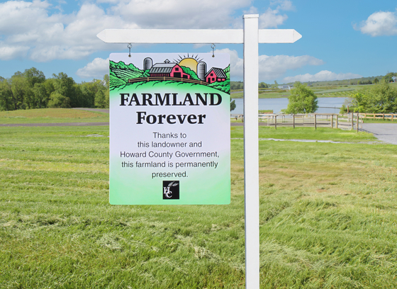 Farmland Forever sign at local preserved farm