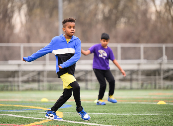 Young participants in a spring sports performance clinic