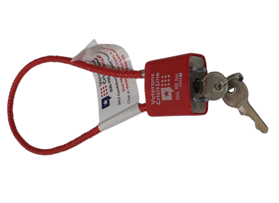 Red gun cable lock displayed on a white background