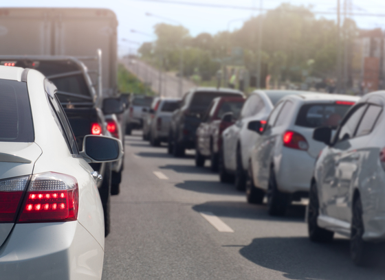 Vehicles sitting in traffic