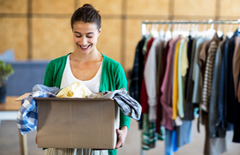 woman holding a box of clothes