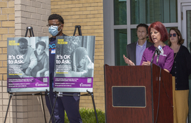 Dr. Maura Rossman speaks at It's OK to Ask Campaign Launch