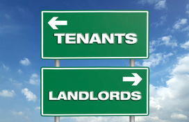 Road signs with arrows and the words tenants and landlord
