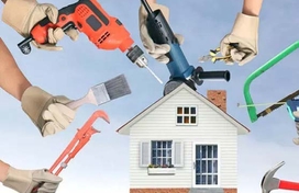 Home Improvement workshop graphic with a house and tools to promote the Consumer Protection workshop on April 10.