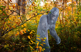Bigfoot cardboard cutout along Robinson Nature Center trail