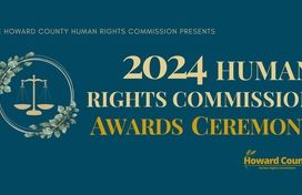 A dark blue flyer with an image of the scales of justice. Onscreen text reads: 2024 Human Rights Commission Awards Ceremony