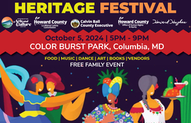 Two people are dancing together, while one woman wearing a fruit headdress is smiling, and another woman is serving colorful drinks. is is Black background with colorful dots, 