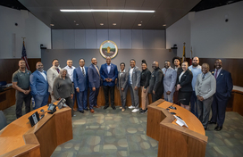 A photo of County Executive Calvin Ball with members of new Youth Engagement Strategy Council.