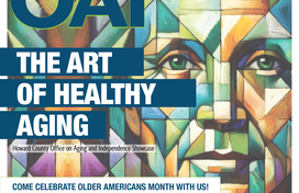 Cubist older adult woman with the words OAI: The art of healthy aging showcase on Friday May 9 from 10 am to 2 pm