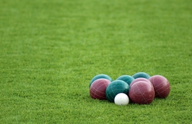 bocce ball field and balls
