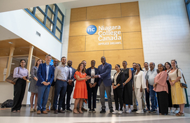 A photo of Howard County Executive Calvin Ball, Howard County delegation members, and more at Niagara College during Ball's weeklong Canadian Mission Trip.