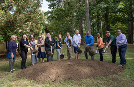 A photo of County Executive Calvin Ball, staff members from the County's Department of Recreation & Parks, and others breaking ground on the County's new Ilchester Park and Recreation Center.