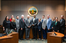 Group of dignitaries from announcement of SolSmart Platinum designation