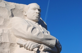 MLK monument in DC with blue sky in background