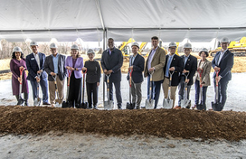 Group of dignitaries with shovels at groundbreaking of Erickson Senior Living Oxford Hills 
