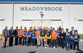 Officials and hockey players gather to announce location of new ice rinks at Meadowbrook Athletic Center