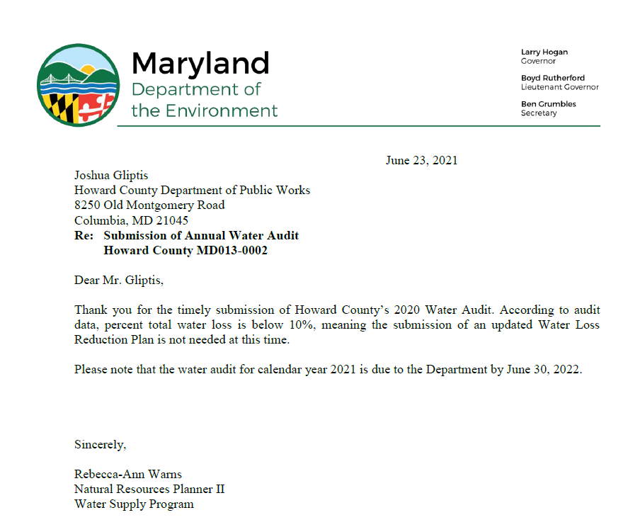 Water Audit Letter