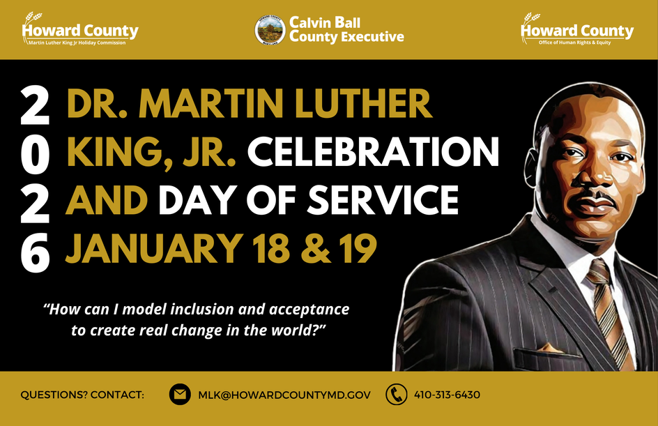 A black and gold flyer featuring Martin Luther King, Jr. wearing a pinstriped suit.