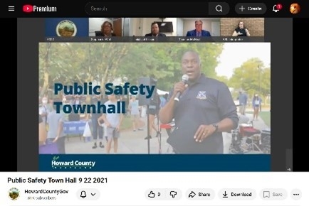 Online meeting screen with the county executive pictured on a slide