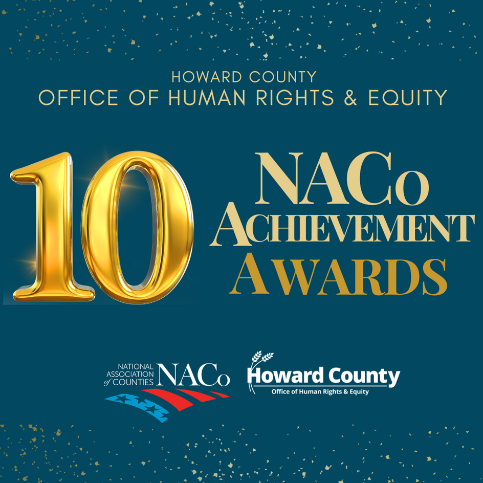 A dark blue graphic with text reading "10 NACo Achievement Awards'