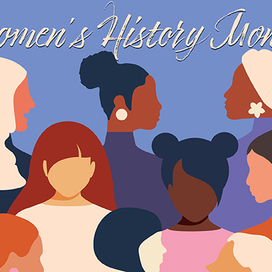 Women's History Month graphic to promote the CFW brunch at the Bain Center on March 16 from 11 to 1. 