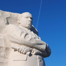 MLK monument in DC with blue sky in background