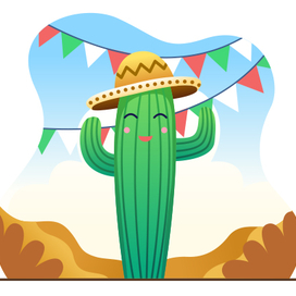 An illustrated cactus with mexican flag colors in the background. 